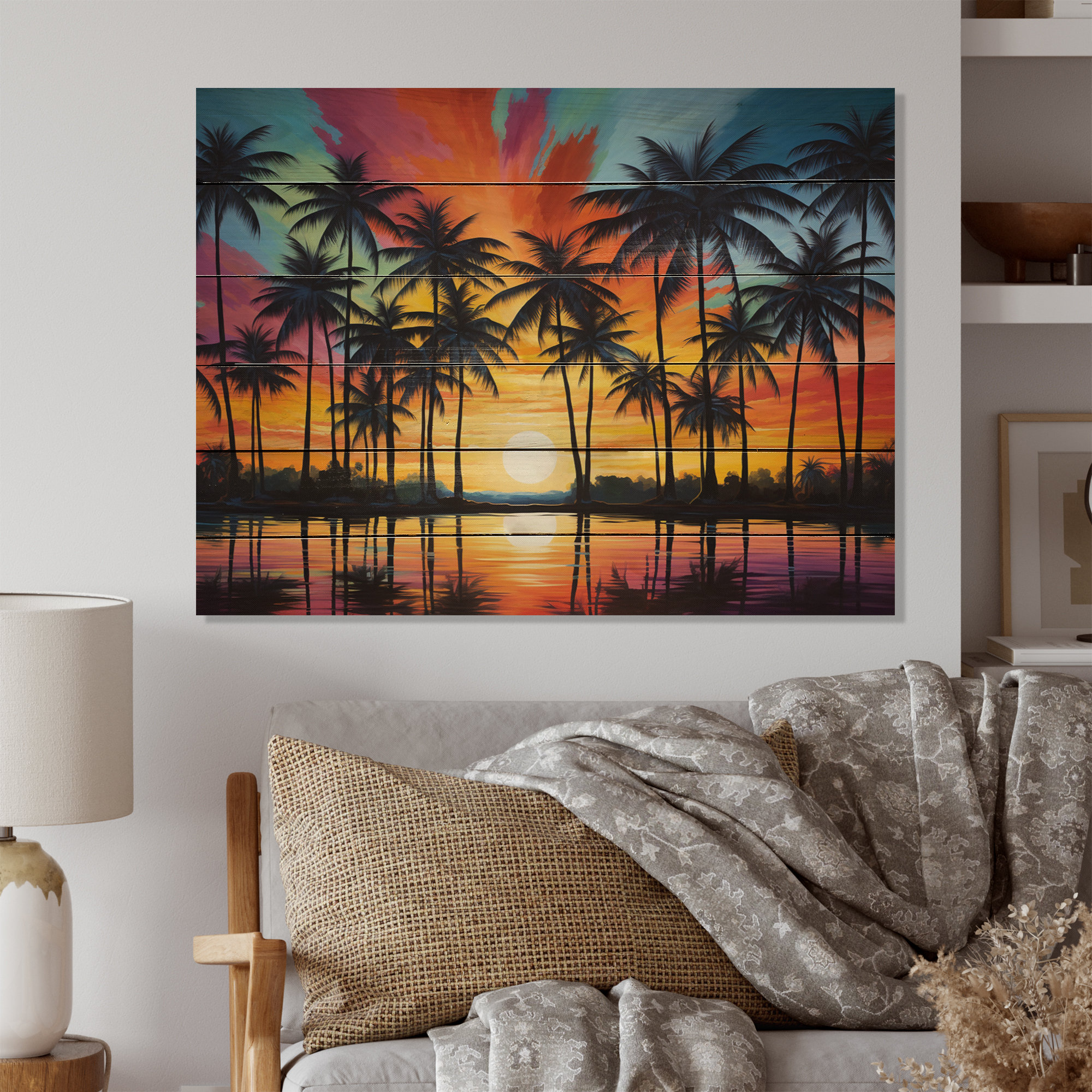 Bay Isle Home™ Colorful Bold Palm Trees Landscape III On Wood Print